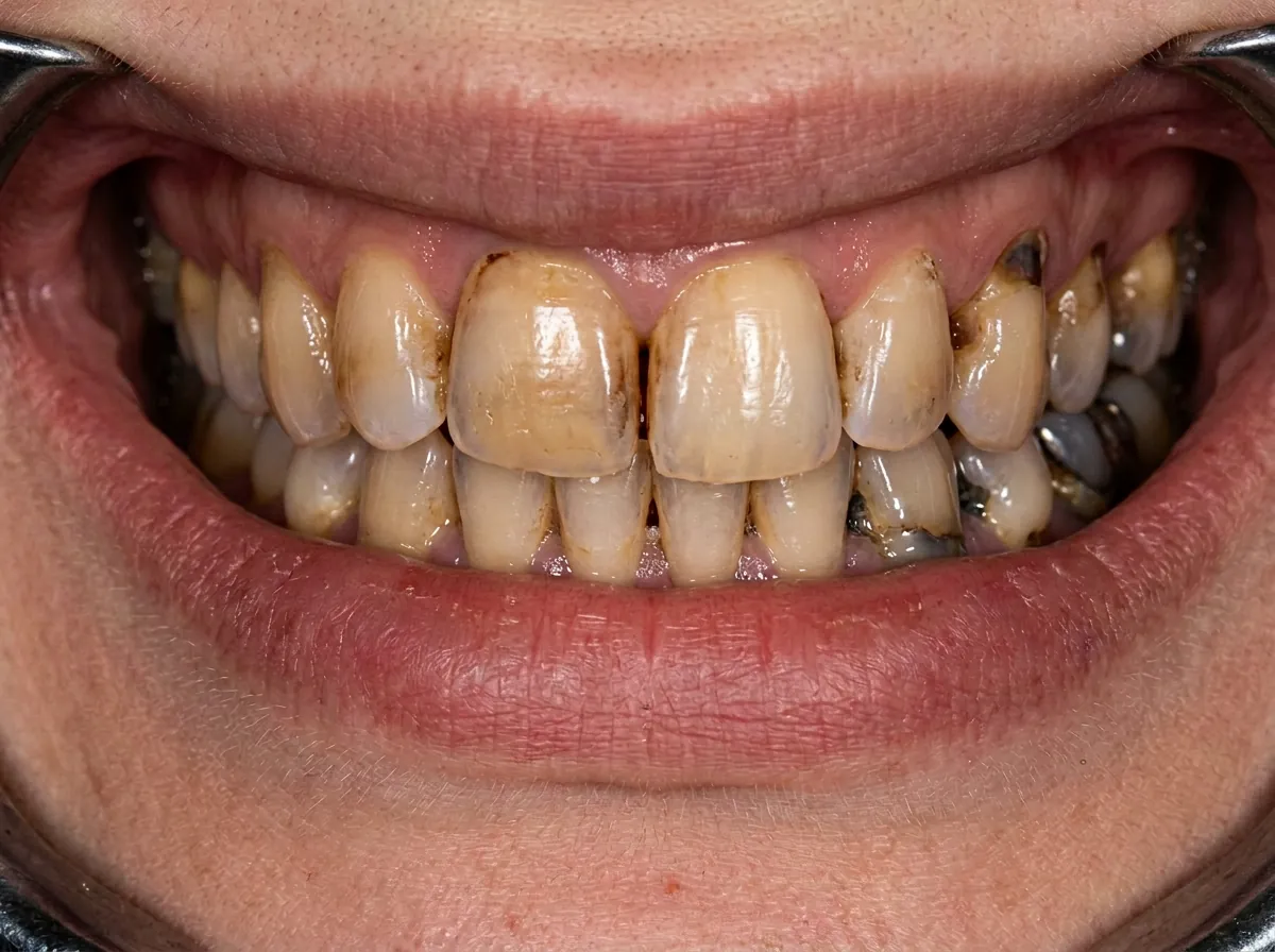 Full-Mouth Rehabilitation — before treatment, illustrative